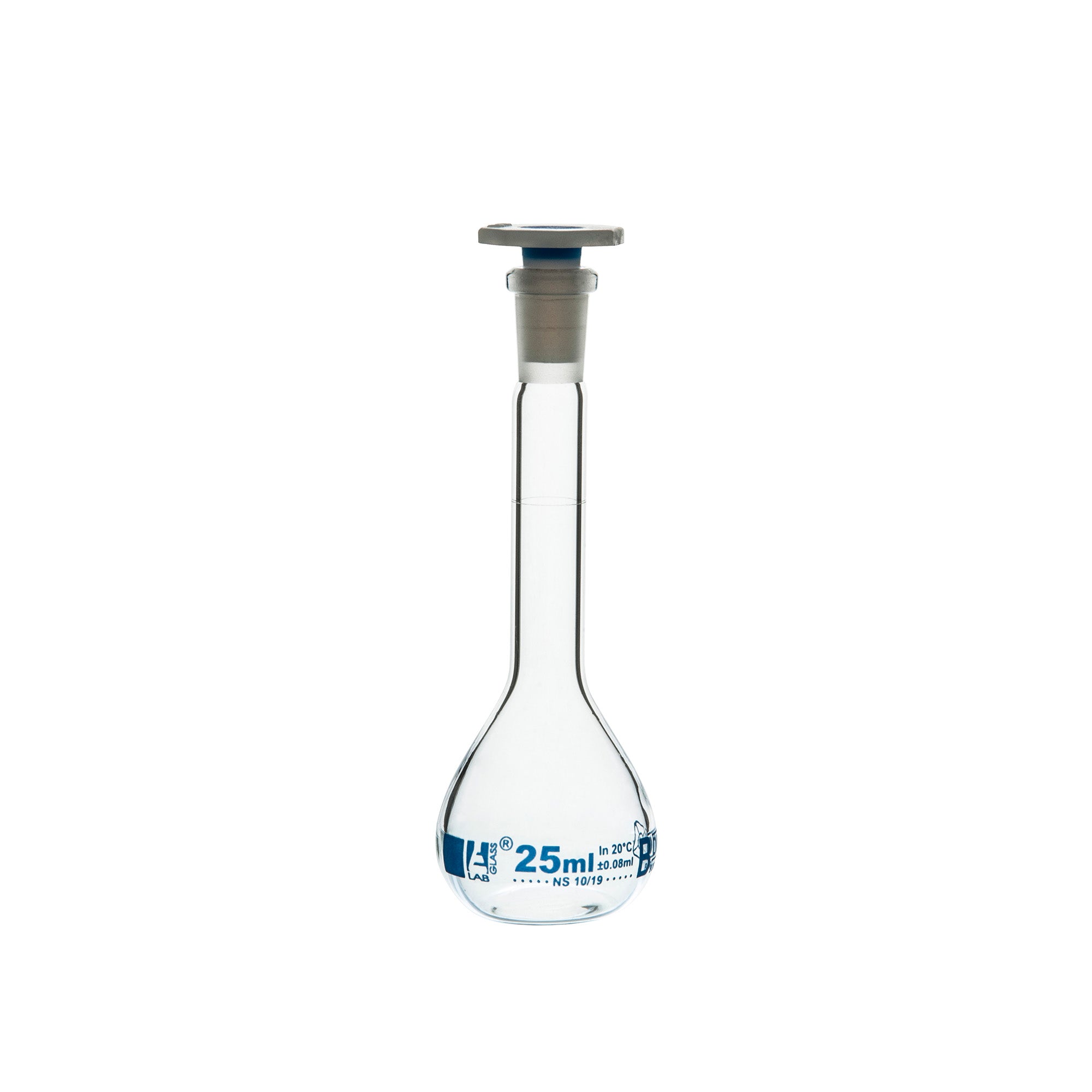 MATRAZ VOLUMÉTRICO (AFORADO) 25ML, CLASE B, TAPÓN DE POLIPROPILENO EISCO