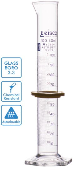 PROBETA DE VIDRIO 10ML CLASE A, ASTM, DOBLE ESCALA, CERTIFICADO POR LOTES EISCO