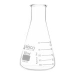 MATRAZ ERLENMEYER 50ML BOCA ANGOSTA, ASTM, DOBLE ESCALA DE VIDRIO BOROSILICATO EISCO