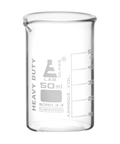 VASO DE PRECIPITADO REFORZADO 50ML DE VIDRIO BOROSILICATO, FORMA BAJA DE USO RUDO  EISCO